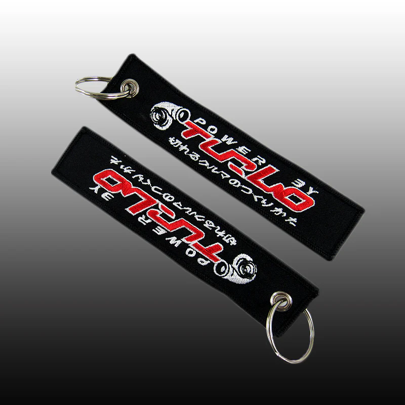 New For EMBROIDERED DOUBLE SIDE JDM TURBO Black KEYCHAIN CELL HOLDERS KEYRING X2 - Image 2