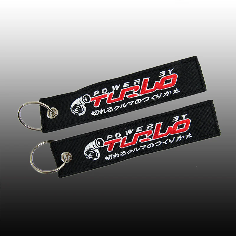 New For EMBROIDERED DOUBLE SIDE JDM TURBO Black KEYCHAIN CELL HOLDERS KEYRING X2 - Image 4