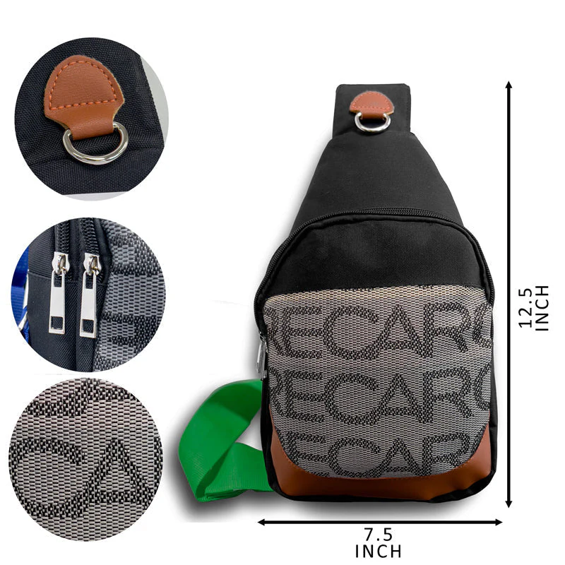 NEW JDM RECARO SET GRADATION BACKPACK CROSSBODY SHOULDER BAG W/ GREEN TAKATA STRAPS BLUE KEYCHAIN - Image 3