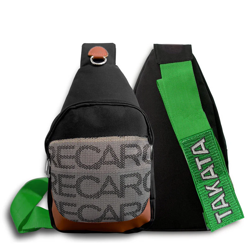 NEW JDM RECARO SET GRADATION BACKPACK CROSSBODY SHOULDER BAG W/ GREEN TAKATA STRAPS RED KEYCHAIN - Image 6