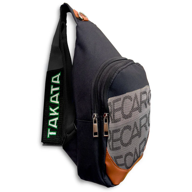 NEW JDM RECARO SET GRADATION BLACK TAKATA STRAPS BACKPACK CROSSBODY SHOULDER BAG W/ BLUE KEYTAG - Image 2