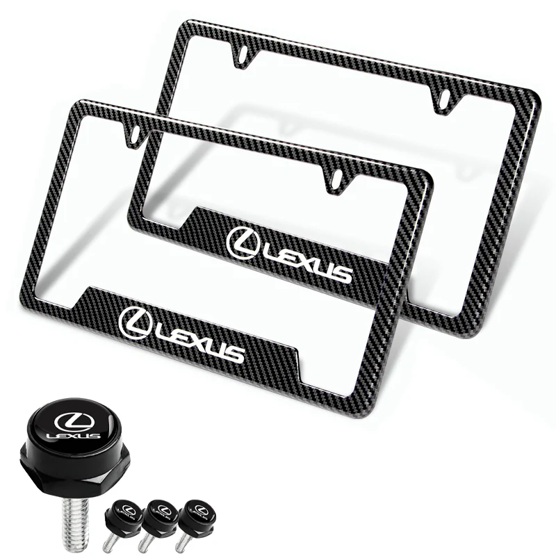 New LEXUS 2 pcs Carbon Fiber Look High Quality ABS License Plate Frames with Caps Bolt Screw Set - Image 5