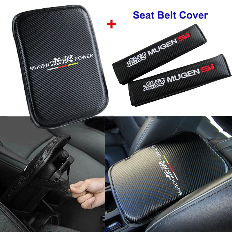 New Mugen Si Car Center Console Armrest Cushion Mat Pad Embroidery Cover with Seat Belt Cover Set - Image 5