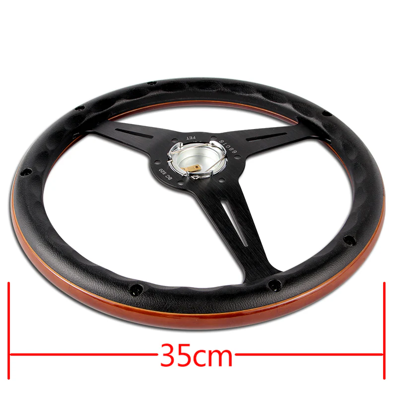 NEW NARDI CLASSIC 350MM STEERING WHEEL MAHOGANY WOOD with BLACK SPOKE J Style - Image 2