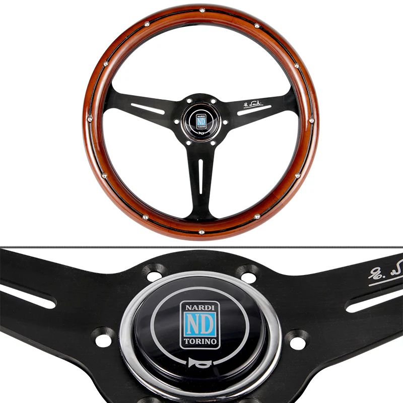 NEW NARDI CLASSIC 350MM STEERING WHEEL MAHOGANY WOOD with BLACK SPOKE J Style - Image 5