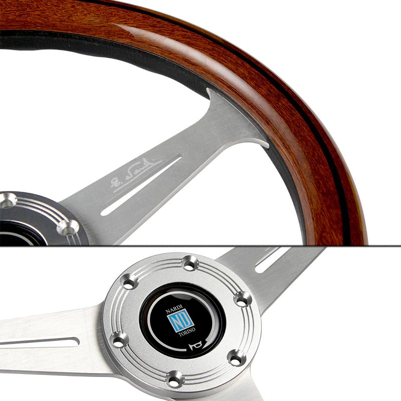 NEW NARDI CLASSIC 350MM STEERING WHEEL MAHOGANY WOOD with POLISHED SPOKE K Style - Image 7