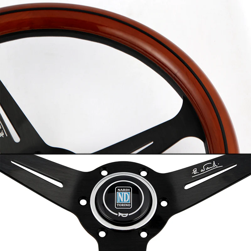 NEW NARDI CLASSIC 350MM STEERING WHEEL MAHOGANY WOOD with BLACK SPOKE R Style - Image 5