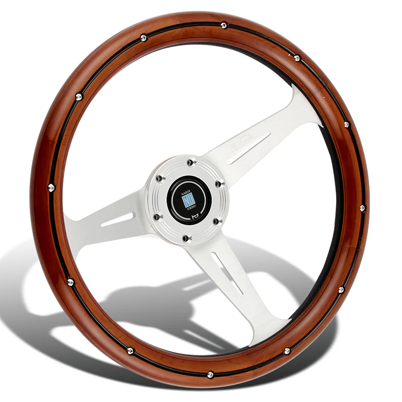 NEW NARDI CLASSIC 350MM STEERING WHEEL MAHOGANY WOOD with POLISHED SPOKE S Style - Image 4