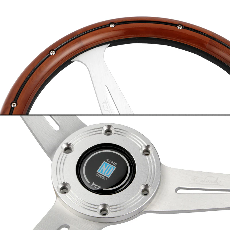 NEW NARDI CLASSIC 350MM STEERING WHEEL MAHOGANY WOOD with POLISHED SPOKE S Style - Image 5