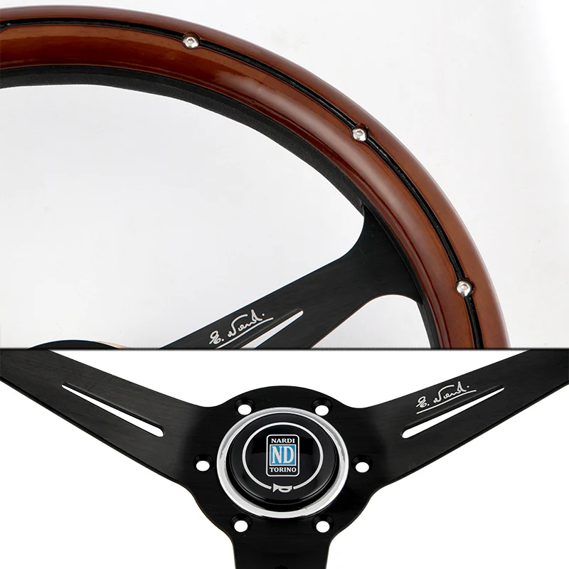NEW NARDI CLASSIC 350MM STEERING WHEEL MAHOGANY WOOD with BLACK SPOKE V Style - Image 7