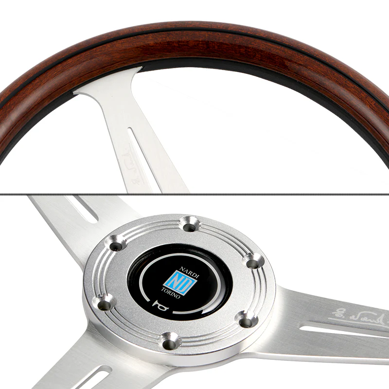 NEW NARDI CLASSIC 350MM STEERING WHEEL MAHOGANY WOOD with POLISHED SPOKE L Style - Image 3