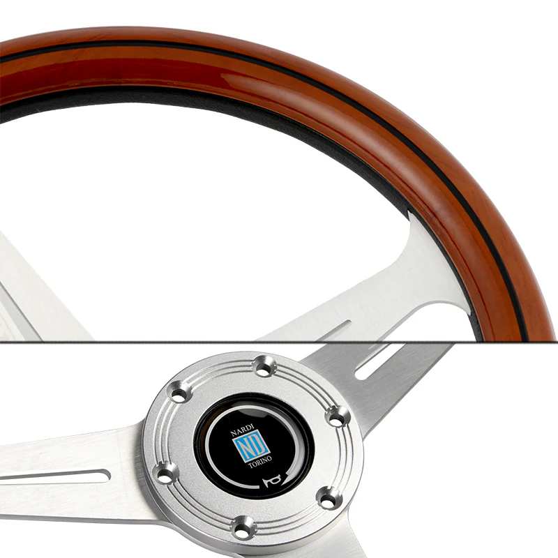NEW NARDI CLASSIC 350MM STEERING WHEEL MAHOGANY WOOD with POLISHED SPOKE O Style - Image 5