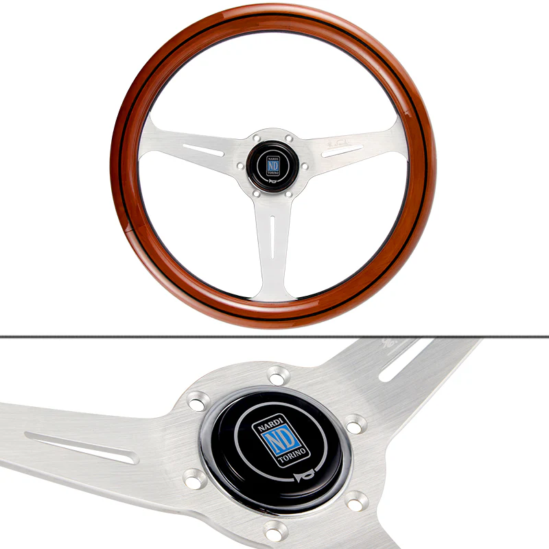 NEW NARDI CLASSIC 350MM STEERING WHEEL MAHOGANY WOOD with POLISHED SPOKE P Style - Image 4