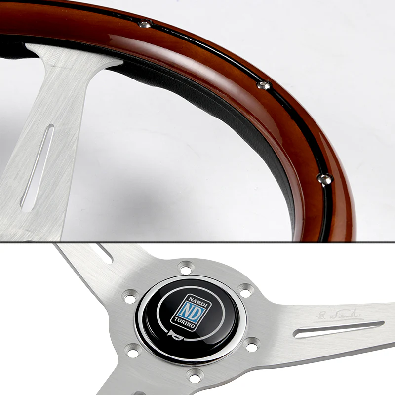 NEW NARDI CLASSIC 350MM STEERING WHEEL MAHOGANY WOOD with POLISHED SPOKE T Style - Image 7