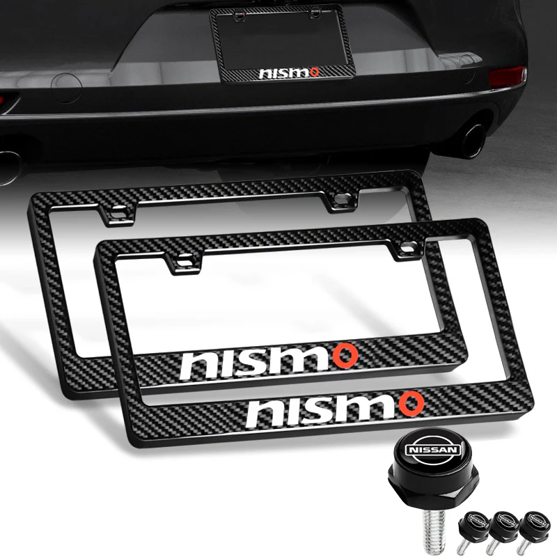 New Nissan Nismo 100% Real Carbon Fiber License Plate Frame 2 pcs with Caps Bolts & Screws SET - Image 3