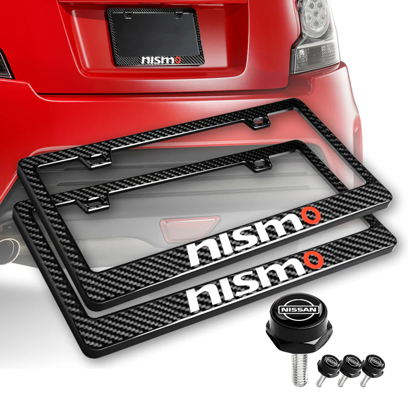 New Nissan Nismo 100% Real Carbon Fiber License Plate Frame 2 pcs with Caps Bolts & Screws SET - Image 5