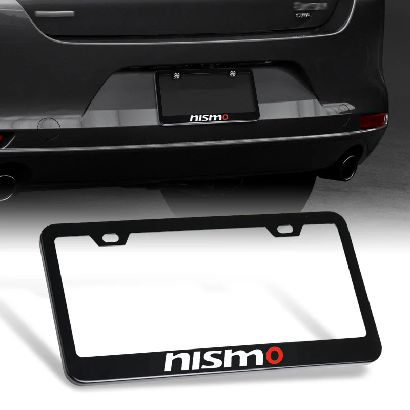 New Nissan Nismo 2 pcs Black Stainless Steel License Plate Frame with Caps Bolt Screw Set - Image 2