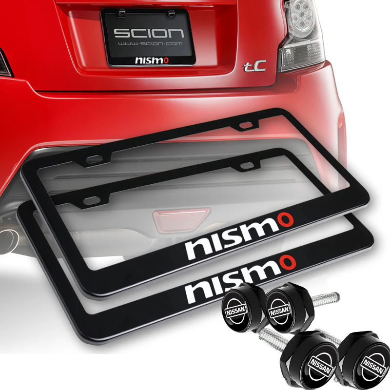 New Nissan Nismo 2 pcs Black Stainless Steel License Plate Frame with Caps Bolt Screw Set - Image 5