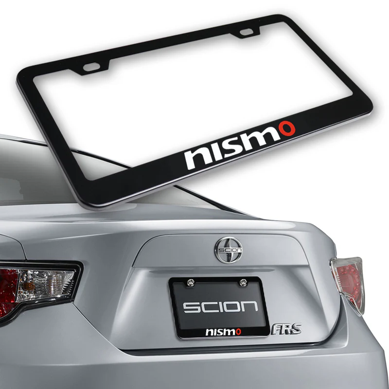 New Nissan Nismo 2 pcs Black Stainless Steel License Plate Frame with Caps Bolt Screw Set - Image 6
