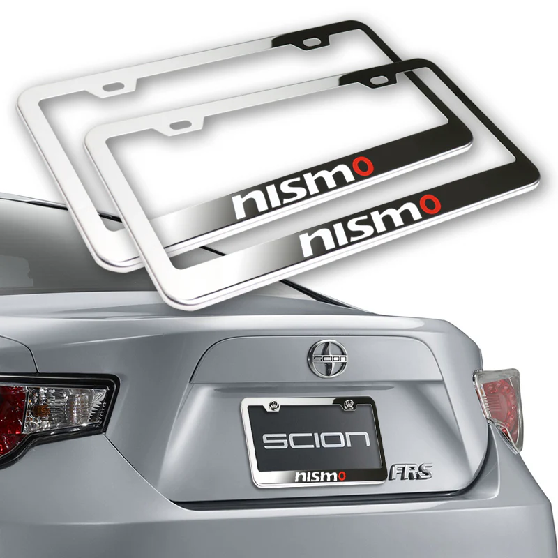 New Nissan Nismo 2 pcs Stainless Steel License Plate Frame with Caps Bolt Screw Set - Image 2