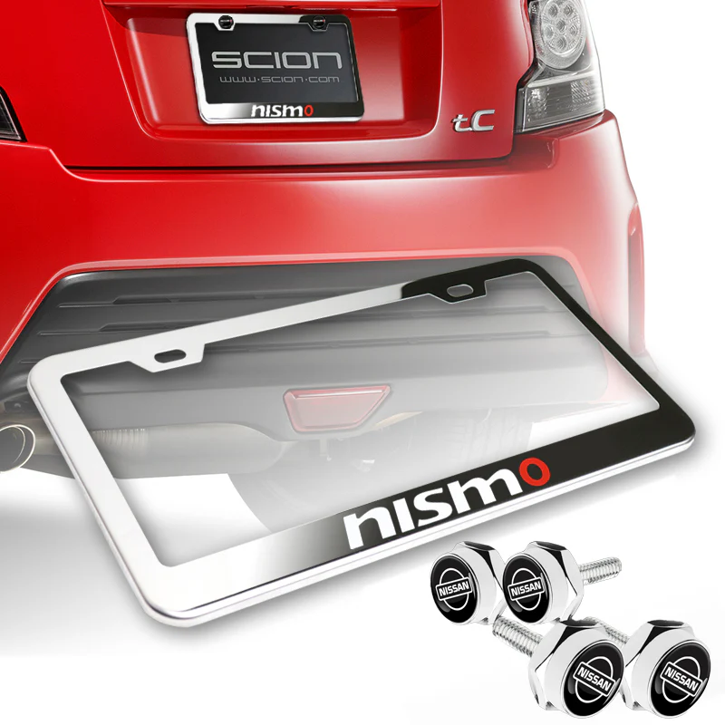 New Nissan Nismo 2 pcs Stainless Steel License Plate Frame with Caps Bolt Screw Set - Image 4