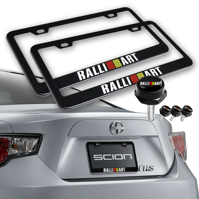 New Ralliart 2 pcs Black Stainless Steel License Plate Frame with Caps Bolt Screw Set - Image 4