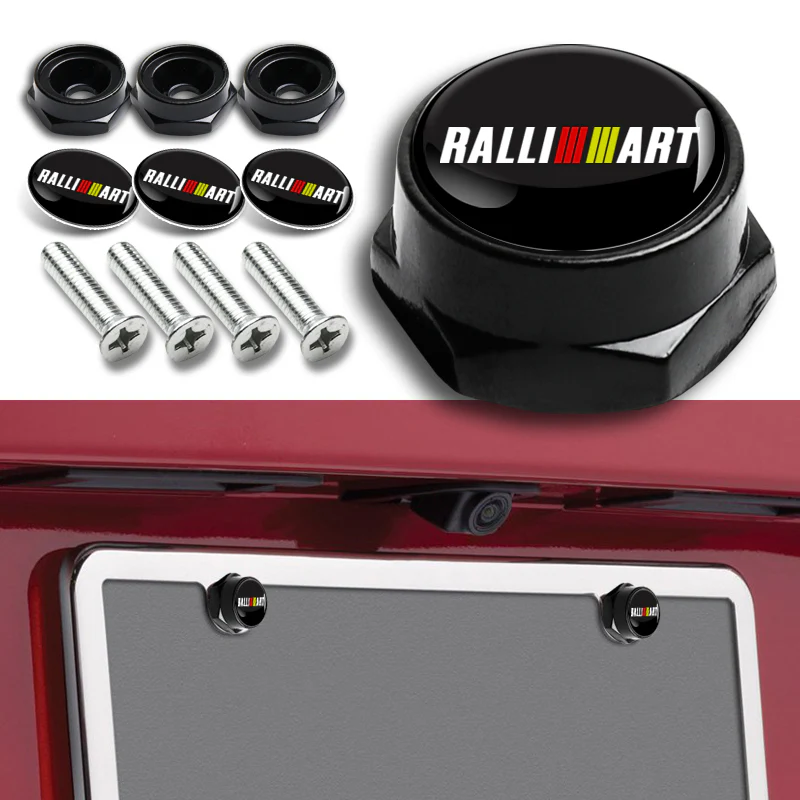 New Ralliart 2 pcs Black Stainless Steel License Plate Frame with Caps Bolt Screw Set - Image 7