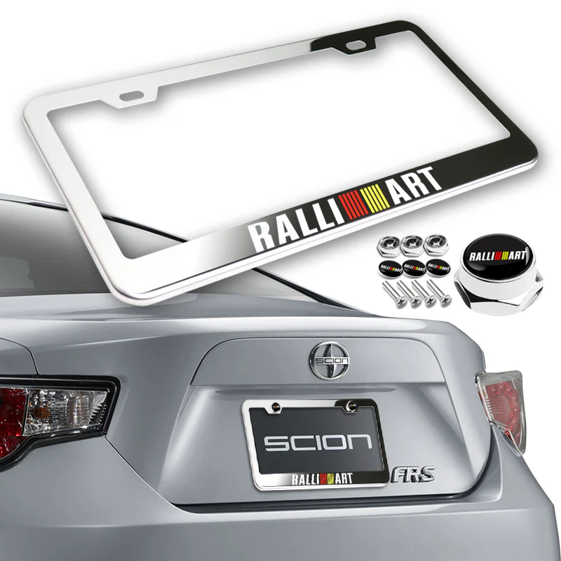 New Ralliart 2 pcs Stainless Steel License Plate Frame with Caps Bolt Screw Set - Image 2