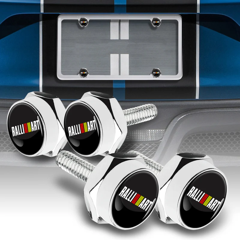 New Ralliart 2 pcs Stainless Steel License Plate Frame with Caps Bolt Screw Set - Image 3