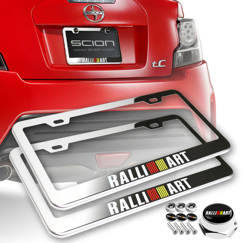 New Ralliart 2 pcs Stainless Steel License Plate Frame with Caps Bolt Screw Set - Image 4