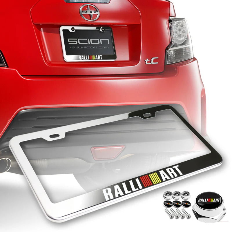 New Ralliart 2 pcs Stainless Steel License Plate Frame with Caps Bolt Screw Set - Image 8