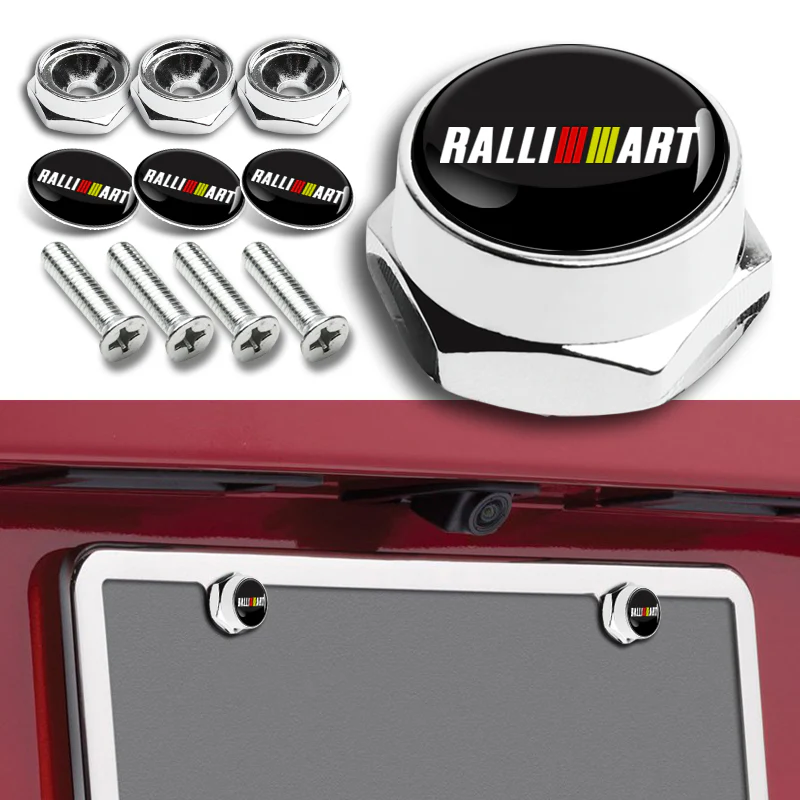 New Ralliart 2 pcs Stainless Steel License Plate Frame with Caps Bolt Screw Set - Image 9