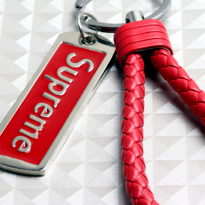 NEW Red Supreme3M Metal Pendant with Calf Leather Keychain Key Ring Tag Gift Deco x1 - Image 2