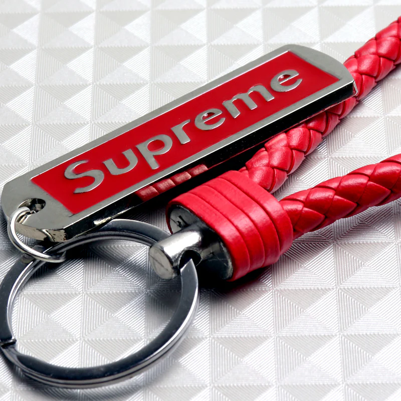 NEW Red Supreme3M Metal Pendant with Calf Leather Keychain Key Ring Tag Gift Deco x1 - Image 3