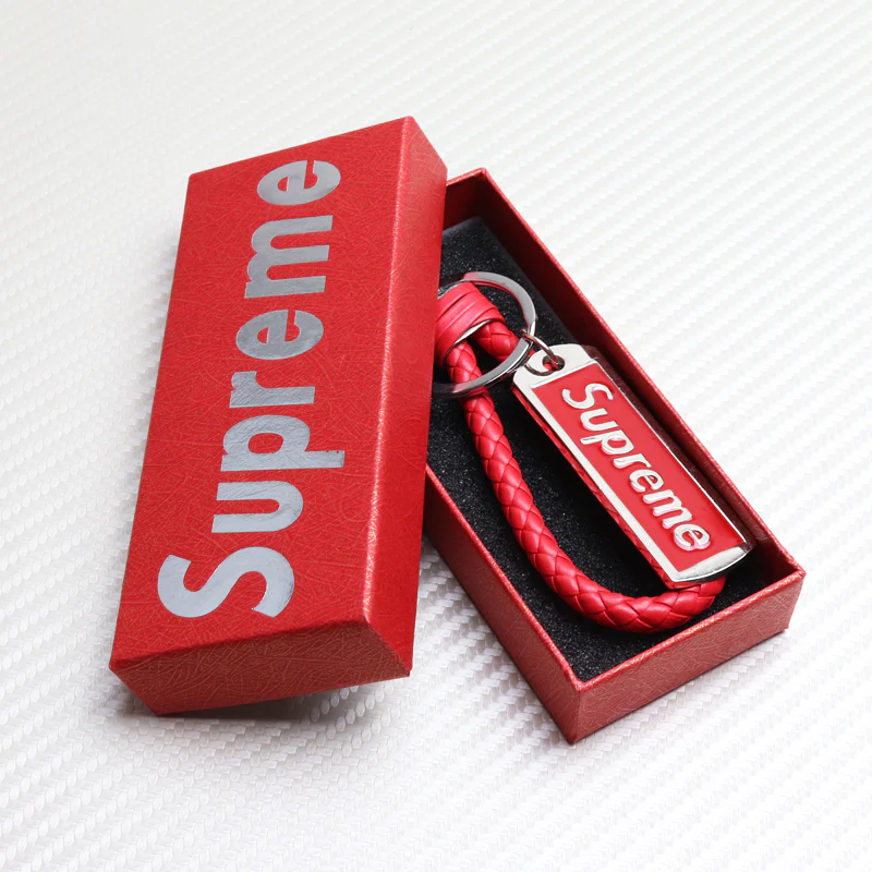 NEW Red Supreme3M Metal Pendant with Calf Leather Keychain Key Ring Tag Gift Deco x1 - Image 4