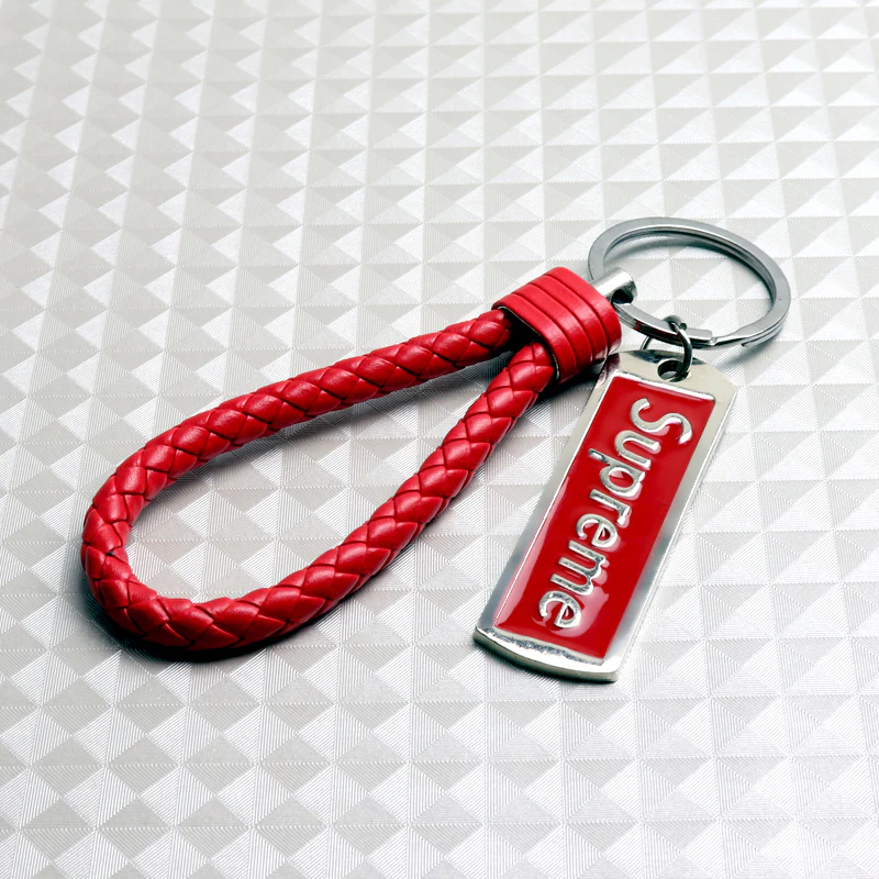 NEW Red Supreme3M Metal Pendant with Calf Leather Keychain Key Ring Tag Gift Deco x1 - Image 6