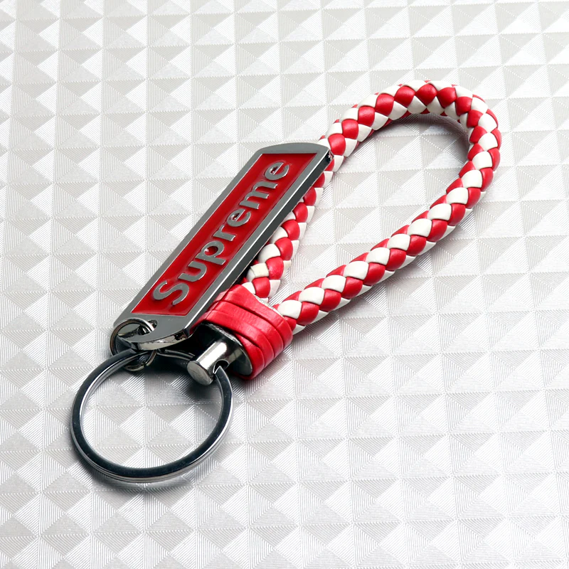 NEW Red & White Supreme3M Metal Pendant Tag with Calf Leather Keychain Key Ring 1PCS - Image 6