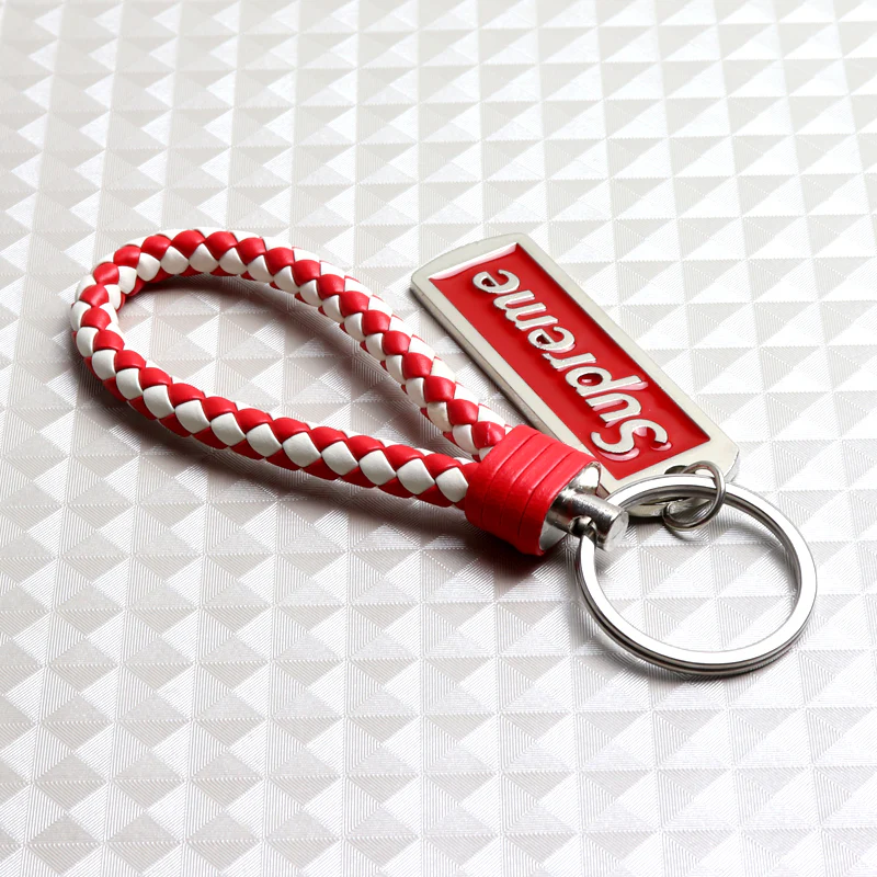 NEW Red & White Supreme3M Metal Pendant Tag with Calf Leather Keychain Key Ring 1PCS - Image 7