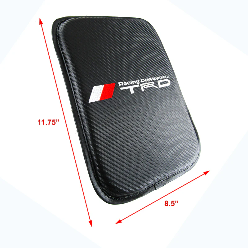 New Set of Toyota TRD Carbon Fiber Look Embroidered Armrest Cushion & Soft Touch Cotton Material Seat Belt Covers - Image 5
