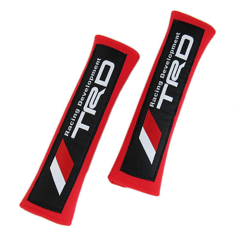 New Set of Toyota TRD Carbon Fiber Look Embroidered Armrest Cushion & Soft Touch Cotton Material Seat Belt Covers - Image 7