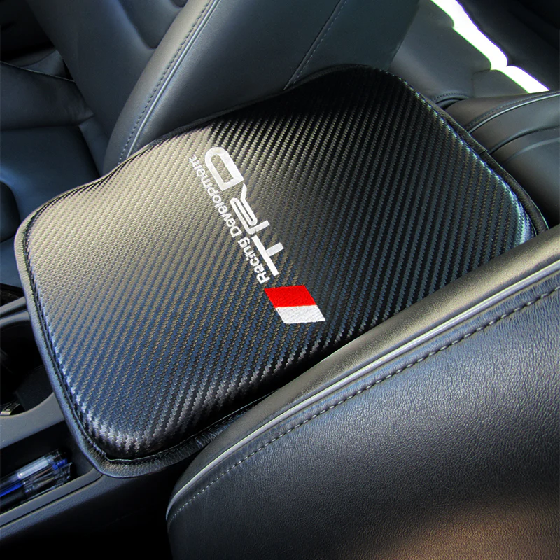 New Set of Toyota TRD Carbon Fiber Look Embroidered Armrest Cushion & Soft Touch Cotton Material Seat Belt Covers - Image 9