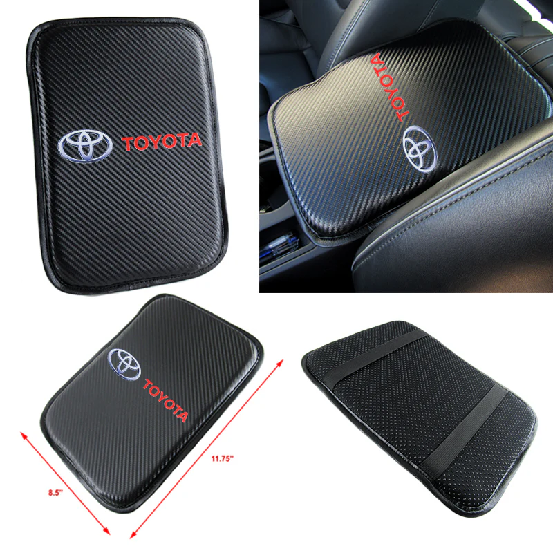 NEW TOYOTA Set Black 15" Diameter Car Auto Steering Wheel Cover Quality Leather with Center Console Armrest Cushion Mat Pad Cover - Image 4