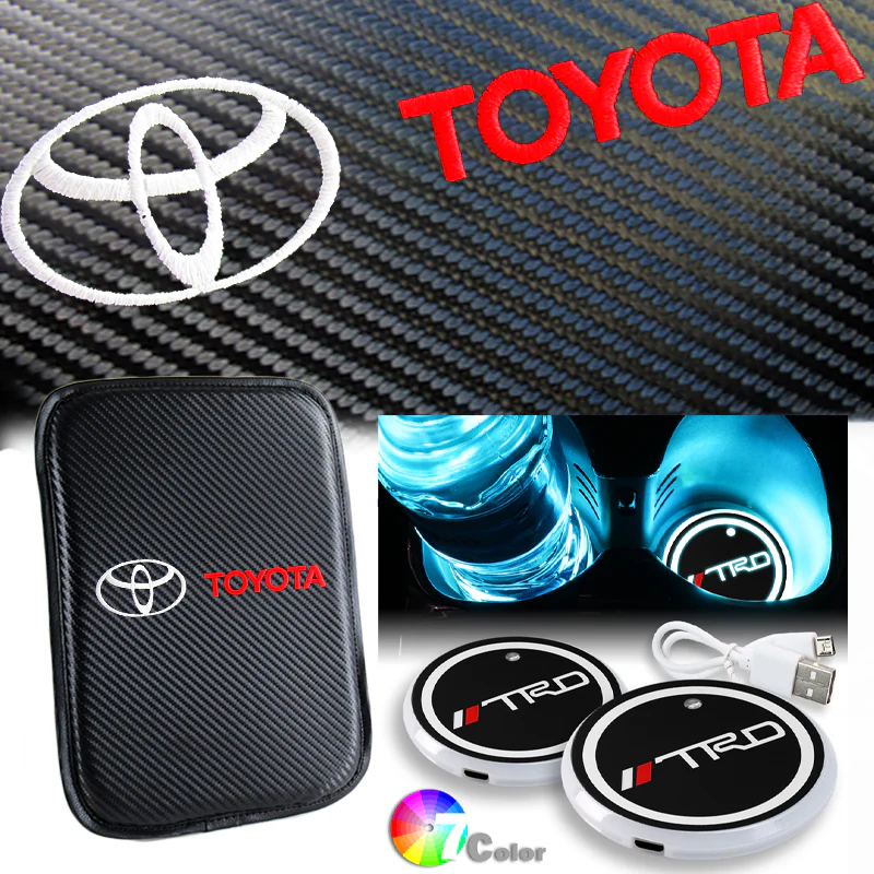 New Toyota TRD Car Center Console Armrest Cushion Mat Pad Cover Stitched Embroidery Logo with LED Cup Coaster Set - Image 5