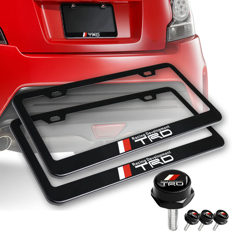 New TRD 2 pcs Black Stainless Steel License Plate Frame with Caps Bolt Screw Set - Image 4