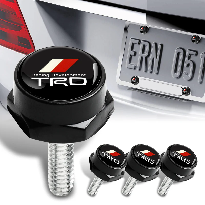 New TRD 2 pcs Black Stainless Steel License Plate Frame with Caps Bolt Screw Set - Image 8