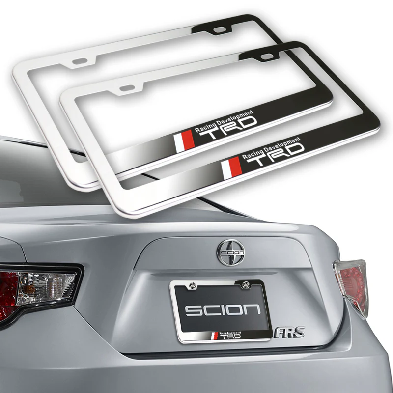 New TRD 2 pcs Stainless Steel License Plate Frame with Caps Bolt Screw Set - Image 2