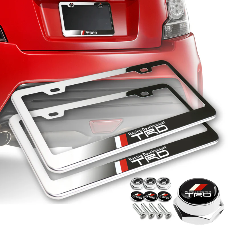 New TRD 2 pcs Stainless Steel License Plate Frame with Caps Bolt Screw Set - Image 4