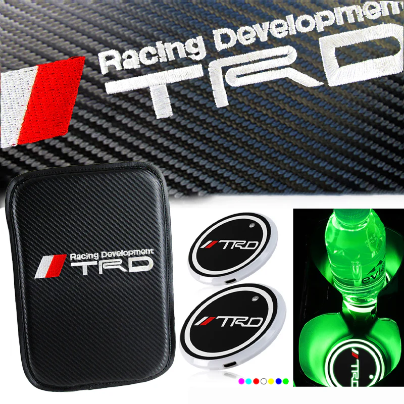 New TRD Toyota Car Center Console Armrest Cushion Mat Pad Cover Stitched Embroidery Logo with LED Cup Coaster Set - Image 5