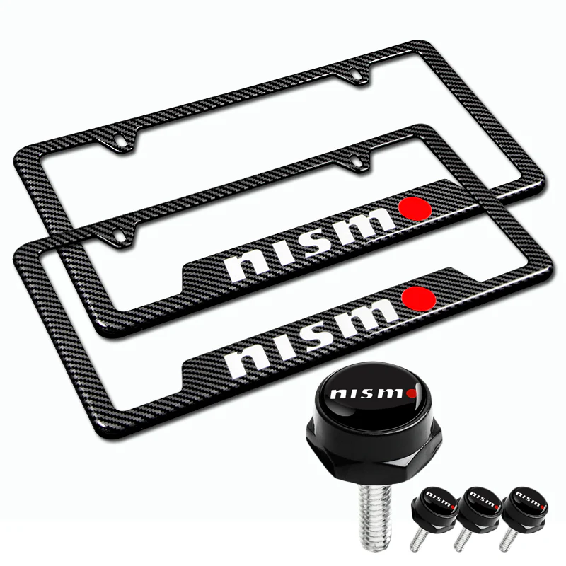 NISMO 2 pcs Carbon Fiber Look High Quality ABS License Plate Frames with Caps Bolt Screw Set - Image 5