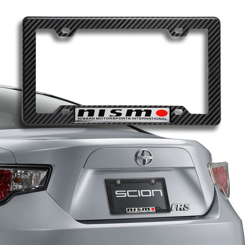 Nissan Nismo Carbon Fiber Look ABS License Plate Frame with Emblem x2 - Image 4